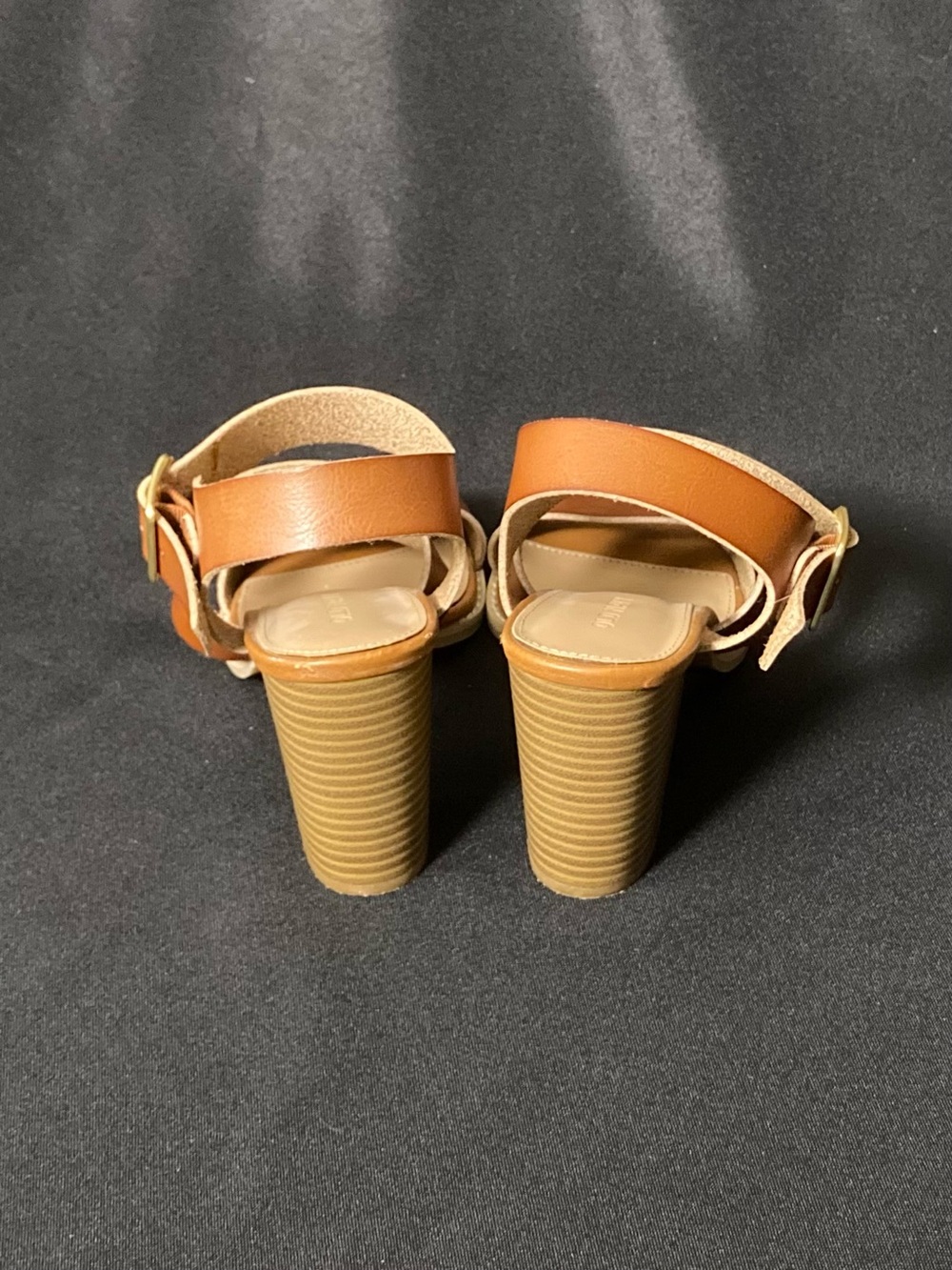 Old Navy Brown Faux Leather High Heel Buckle Strap Sandals Size 8 - Picture 3 of 14